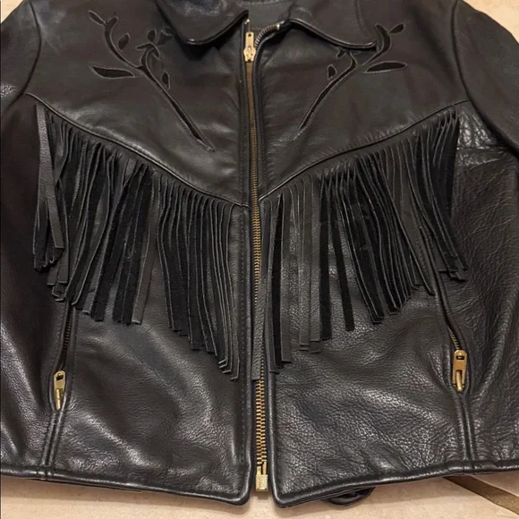 Brandy Melville Black Leather Jacket with Fringe - Picture 8 of 15